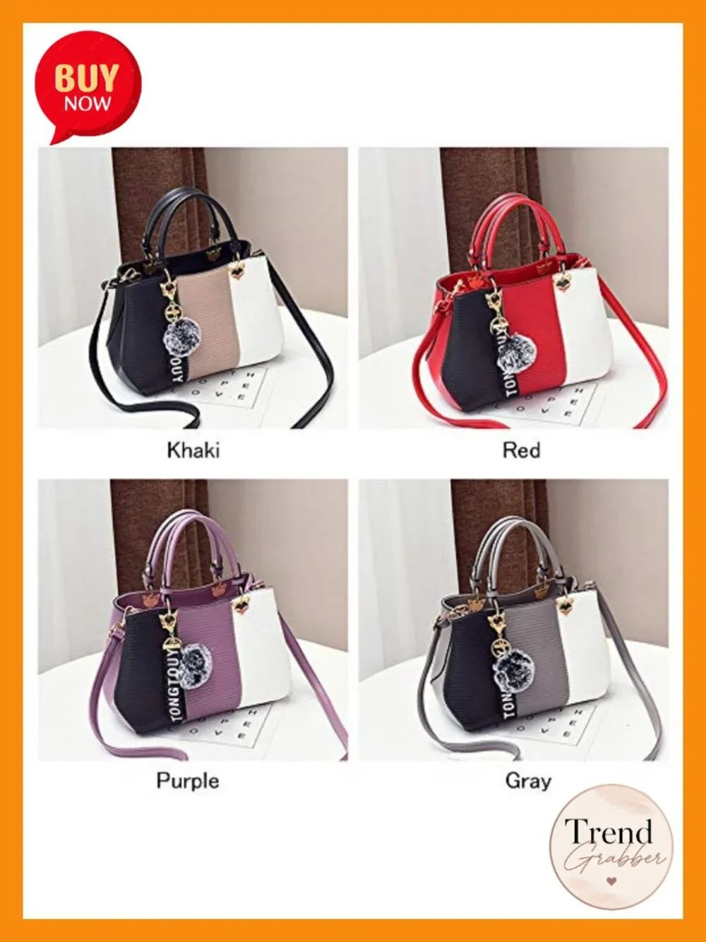 PU Leather Satchel Shoulder Tote Bag with Multiple Pockets